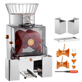 Commercial Orange Juicer Machine, 120W Automatic Feeding Juice Extractor, Stainless Steel Juice Extractor for 25 Oranges Per Minute, with Pull-Out Filter Box, PC Cover, 2 Peel Collecting Buckets
